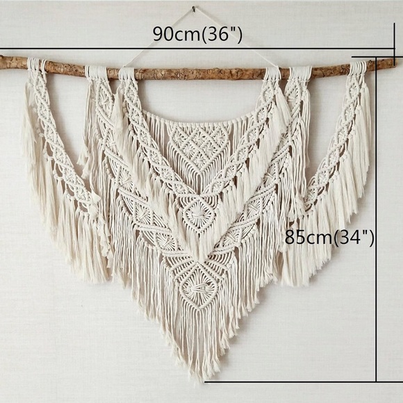 Macrame Wall Hanging w/ 100% Cotton Cords + Natural Driftwood Stick 85 x 90 cm - Picture 2 of 6